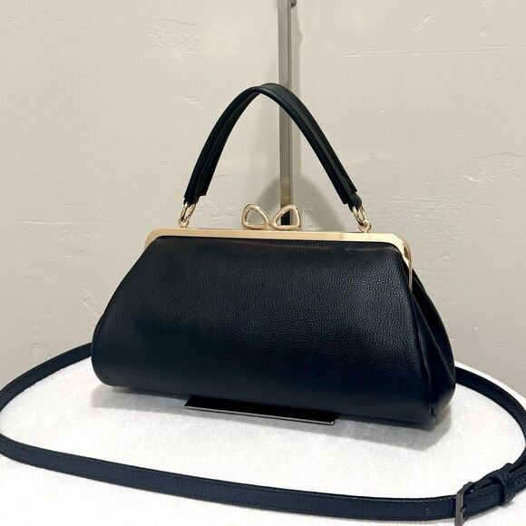 Premium Pebble Calfskin Handmade “Bow” Kisslock Baguette Bag & 3 Strap Styles - Picture 1 of 15